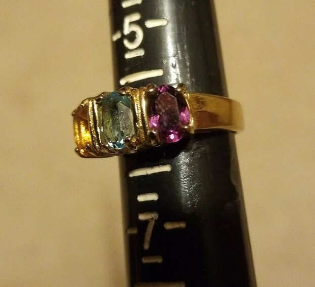 Fashion 18KT GE Yellow Gold Ring With Brown, blue & purple