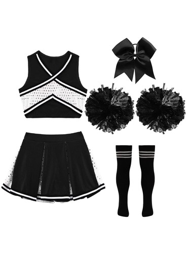 Kids Girl's Top And Skirt With 1Pc Bowknot Theme Cheerleader Dress Suit Pleated - Picture 56 of 66
