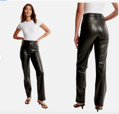 Pantalones rectos de cuero sintético negros de tiro ultra alto Abercrombie & Fitch años 90 talla 6 - Imagen 5 de 20