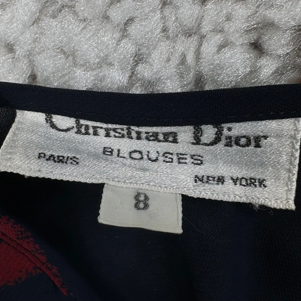 Blusa Christian Dior Vintage Años 90 Transparente Azul Marino Rojo Estampado Mujer 8 Foto 3 de 4