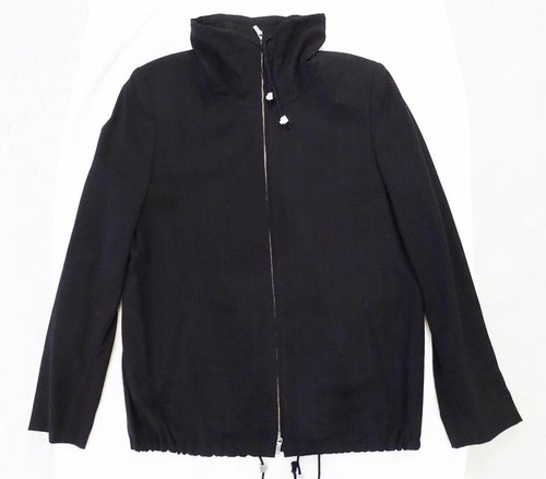 Louis Feraud Wool Blend Wide Pinstripe Zip Drawstring Jacket SZ 6 Blue Black - Picture 12 of 12