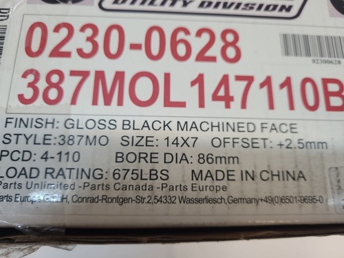 Moose Utility Division 0230-0439 Gloss Black, 14x7 +2.55mm - Picture 3 of 5