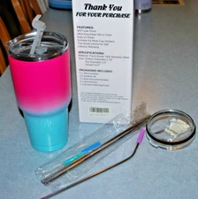 10 Piece Mutnitt Stainless Steel Insulated 30 oz Tumbler 2 Lids 3 Straws 3 Tips