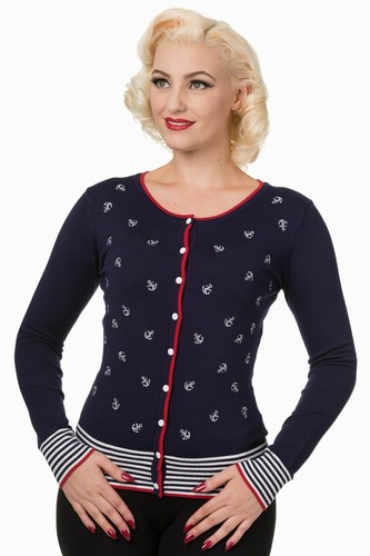 Anchors Embroidery Nautical Close Call Retro Cardigan by Banned Apparel Size S - Picture 2 of 3