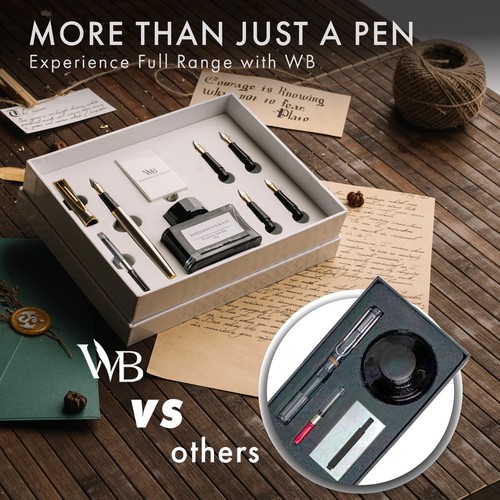 Fountain Pen Gift Set, Ink Bottle, 6 Inks, Converter, 6 Nibs - Silver Chrome - Picture 6 of 9