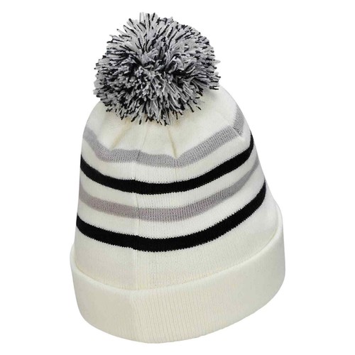 Nike Pom Beanie Kids Hat with Clear Box Gift, Ivory/Black/Gray, Child - Picture 3 of 5