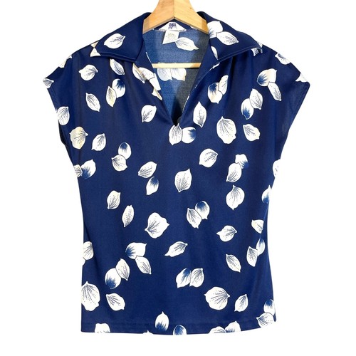 Blusa de Colección Mardi Modes Para Mujer Floral Cuello en V Azul Marino Blanco Talla 8 Manga Casquillo - Imagen 1 de 6