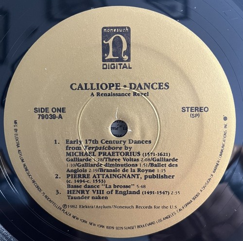 Calliope Dances: A Renaissance Revel, Nonesuch Records 79039 / 1982 Vinyl LP NM - Picture 2 of 4