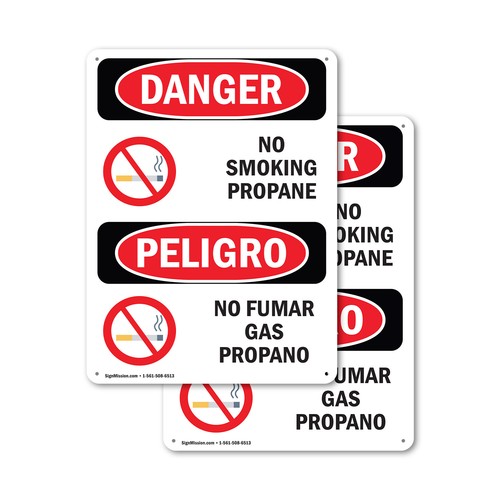 (2 Pack) No Smoking Propane Bilingual OSHA Danger Sign Decal Metal Plastic - Bild 1 von 22