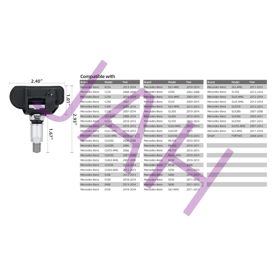 4 TPMS TYRE PRESSURE MONITORING SENSORS MERCEDES BENZ B250 C230 C250 A0009050030 - Image 4 of 4