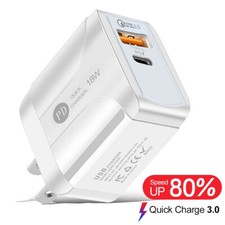 18w Dual Port USB A / Type C Fast Charger, iPhone 12/12 Mini/12 Pro Max QC 3.0