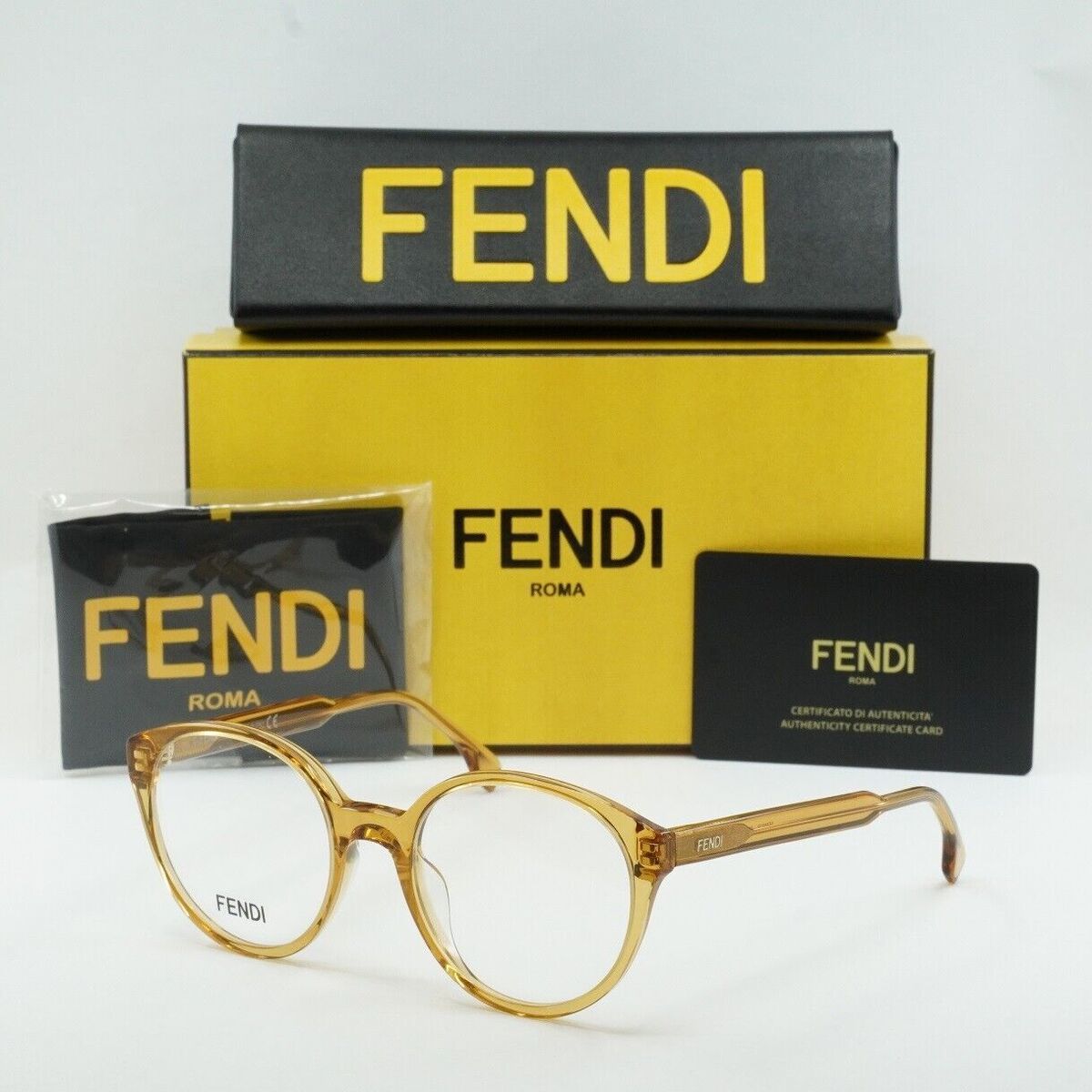 NEW FENDI FE50015I 057 Transparent Cognac 51mm Eyeglasses