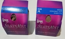 Womens Leggs Silken Mist Control Top Sheer Toe Nude Pantyhose A #20109 Lot of 2