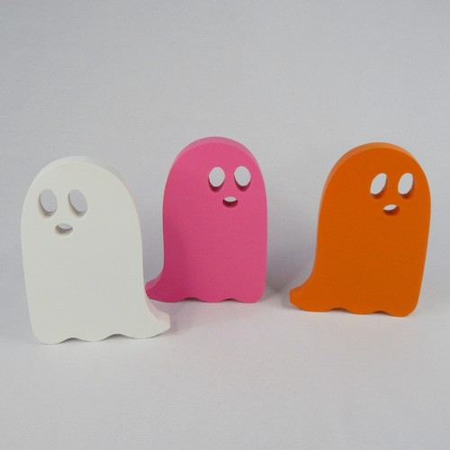 Set 3 Halloween Wood Ghosts 6" Pink Orange White Tiered Tray Mantle Decor Shelf - Picture 6 of 11
