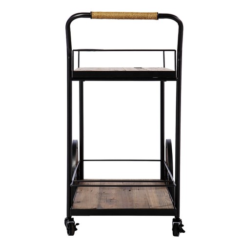 Natural and Black Reclaimed Wood Bar Cart With Wine Storage - Picture 6 of 10