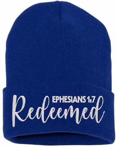 Beanies for Men "REDEEMED" Ephesians 1:7 Church Faith Christian Winter Hat - Picture 4 of 8