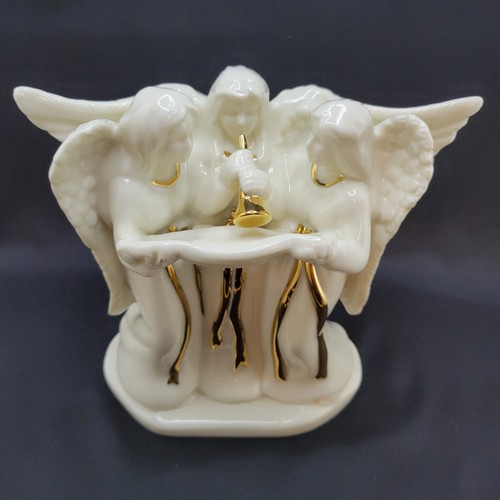 Mikasa Fine Porcelain Holiday Elegance Angel Trio Candle Holder w/ Gold TRIM - Picture 2 of 5