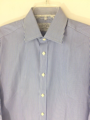 Camisa de vestir Charles Tyrwhitt para hombre mediana 15,5/33 azul blanco 100 % algodón nueva - Imagen 2 de 8