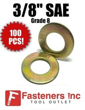 (Qty 100) 3/8" SAE Flat Washers Thru-Hardened / Grade 8 Yellow Zinc