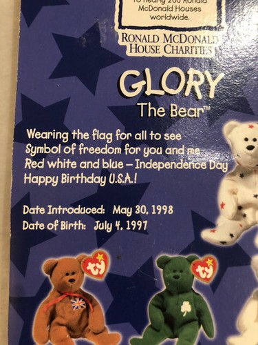 TY Beanie Baby Glory The Bear McDonald's selten mit 2 Tag Fehler 1993 Oakbrook - Bild 4 von 9