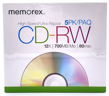 Memorex High Speed CD-RW 12x700MB Blank Disc 80 Min 5 Pack Sealed 