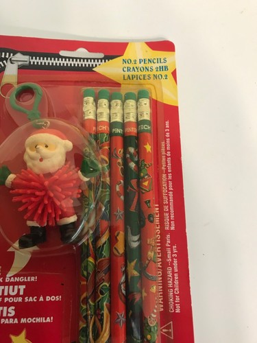 Vintage 1999' Pentech Christmas Pencil Set Free Santa Claus Backpack Dangler - Picture 5 of 12