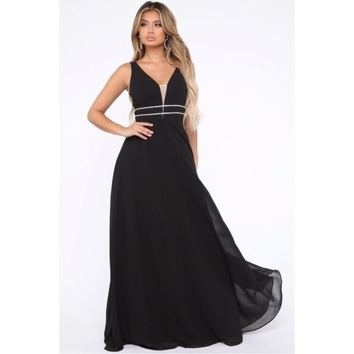 Nova Luxe Rhinestone Waist Floor-length Gown | Middle Of Shine Black Party Dress - Picture 2 of 11