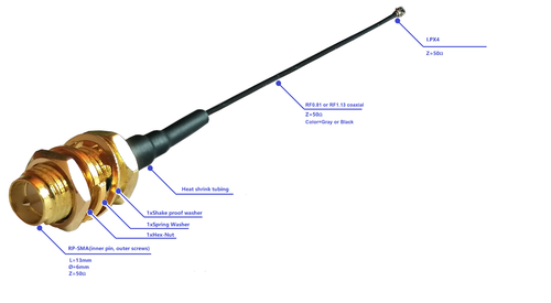 White 2.4GHz antenna RP-SMA &I.PX4 pigtail max. 30cm e.g. WiFi/Bluetooth Network - Bild 7 von 9