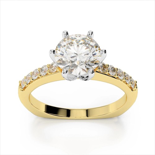 14K Multi-Tone Gold Bridal Engagement Ring 1.70 Ct Round Cut Lab Grown Diamond - Picture 1 of 6