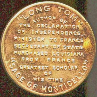 Thomas Jefferson Commemorative Brass Token - 