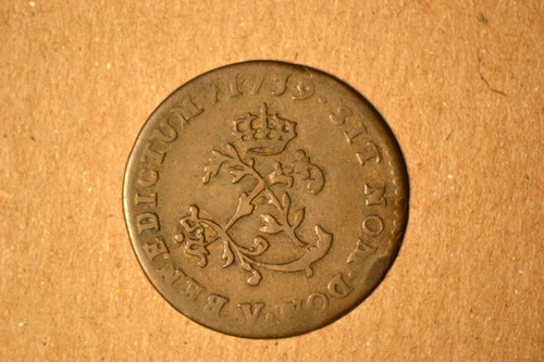 1739-V French Colonies Sou Marque- Nice VF. RARE! - Picture 3 of 4