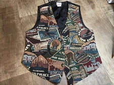 Denim Republic Vest Jacket Womens Large Made In USA Travel Tourism Pattern
