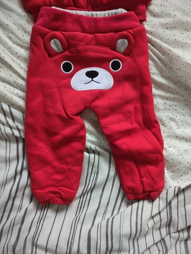 Age 2-3 Bear Track suit Toddler Hoodie and Trouser Set Red Comfy Winter Kakawu - Picture 10 of 23