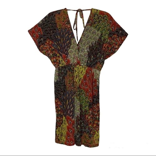 Vestido Raindrops by Papillon Talla M Doble V Cuello Corbata Elástico Verde Cachemira - Imagen 2 de 6