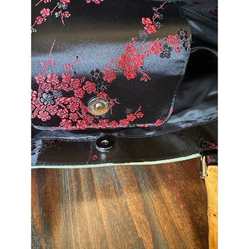Yans NY Asian Floral Purse Bamboo Handle Evening Satchel Bag Red Black - Picture 9 of 15