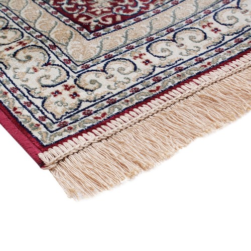 Tappeto Classico Orientale Frange Oro Arredamento Blu Bordeaux Verde Beige HEREK - Imagen 9 de 11