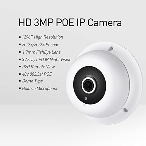 Fisheye IP Camera with Microphone,HD 3MP I/D Dome Security,Audio+Night Vission - Picture 2 of 5