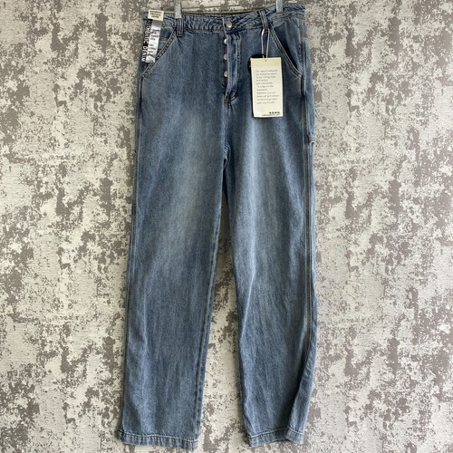 NWT SONG  SZ 13 / 31 Denim Jeans 90s Boyfriend Carpenter Baggy Button Fly Y2K - Picture 1 of 13