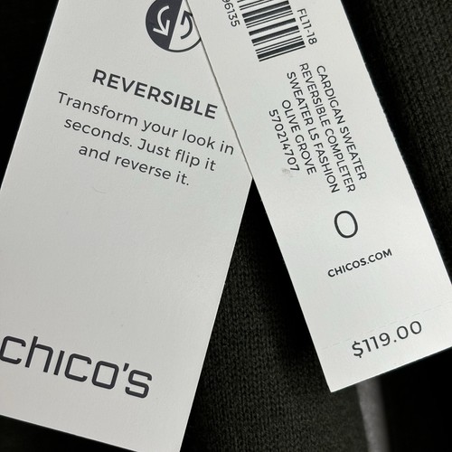New Chico's Women Olive Grove Reversible Sweater Cardigan Size 0/Small NWT $119 - Picture 10 of 22