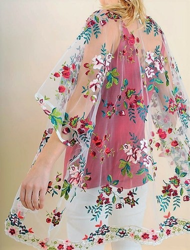 Kimono de Encaje Floral Bordado de Umgee, Negro Transparente, Blanco o Como Nuevo, Nuevo - Imagen 13 de 14