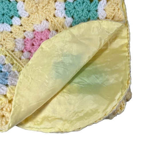 Handmade Crochet Granny Baby Blanket LINED Afghan Pink Yellow Blue Green 30x47 - Picture 7 of 8