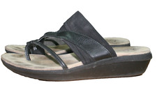Kim Rogers Womens Sandal Size 6 M Black Slip On Toe Ring Wedge Strappy Comfort