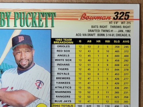 Kirby Puckett 1993 Bowman Baseball Card #325 - Picture 8 of 10