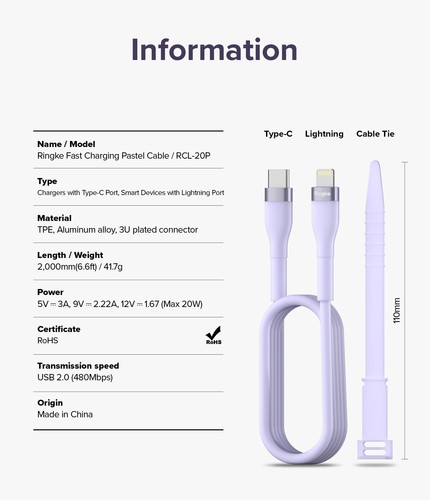 Ringke [Fast Charging Pastel Cable] USB-C to Apple Cable Charger Data Transfer - Picture 34 of 67
