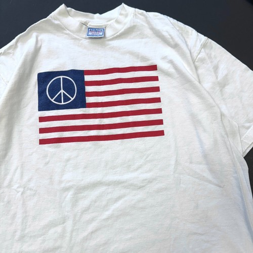 vintage 90s USA HIPPIE FLAG Shirt XL woodstock peace sign band tour rock symbol - Bild 3 von 6