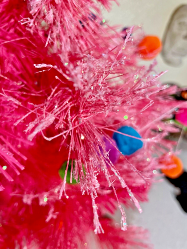 Pink Lighted Tabletop Christmas Tree 24 Inches Tall with Pom Pom Garland - Picture 5 of 8