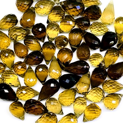 Lotto 60 pezzi briolette forate quarzo champange naturale 10-15 mm pietre preziose sfuse - Foto 4 di 13