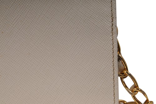 Prada Womens Saffiano Metal Oro Wallet On Chain White Leather Card Holder Strap - Picture 8 of 21