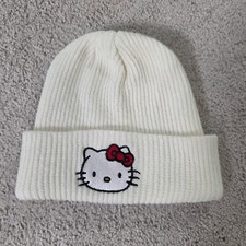 Hello Kitty Knitted Beanie Hat Embroidered White