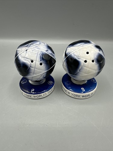 1964-65 New York Weltausstellung Unisphere Salz Pfeffer Shaker Set Blue Globe